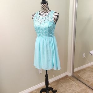 Jun & Ivy Mint lace fit flare dress
